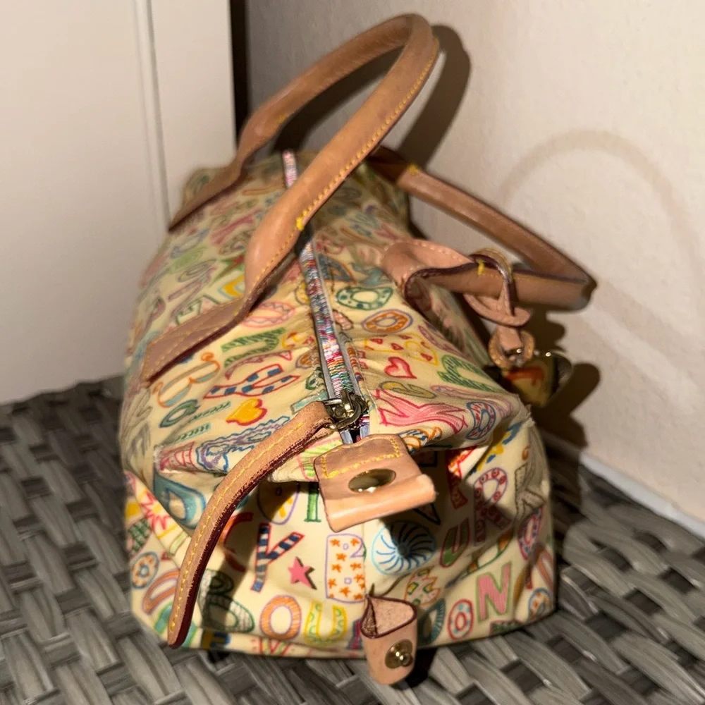 Dooney & Bourke Alphabet Print Satchel Cream Multicolor Leather Trim - Picture 8 of 16